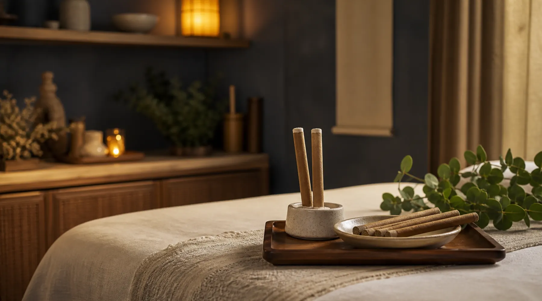 Calm moxibustion warming therapy setting in Chevy Chase, Maryland
