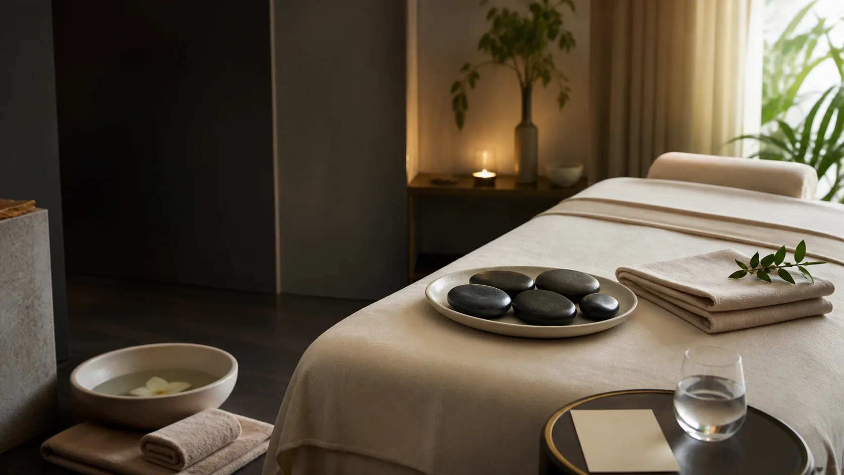 Hot Stone Foot Package treatment setting at Spa Chevy Chase