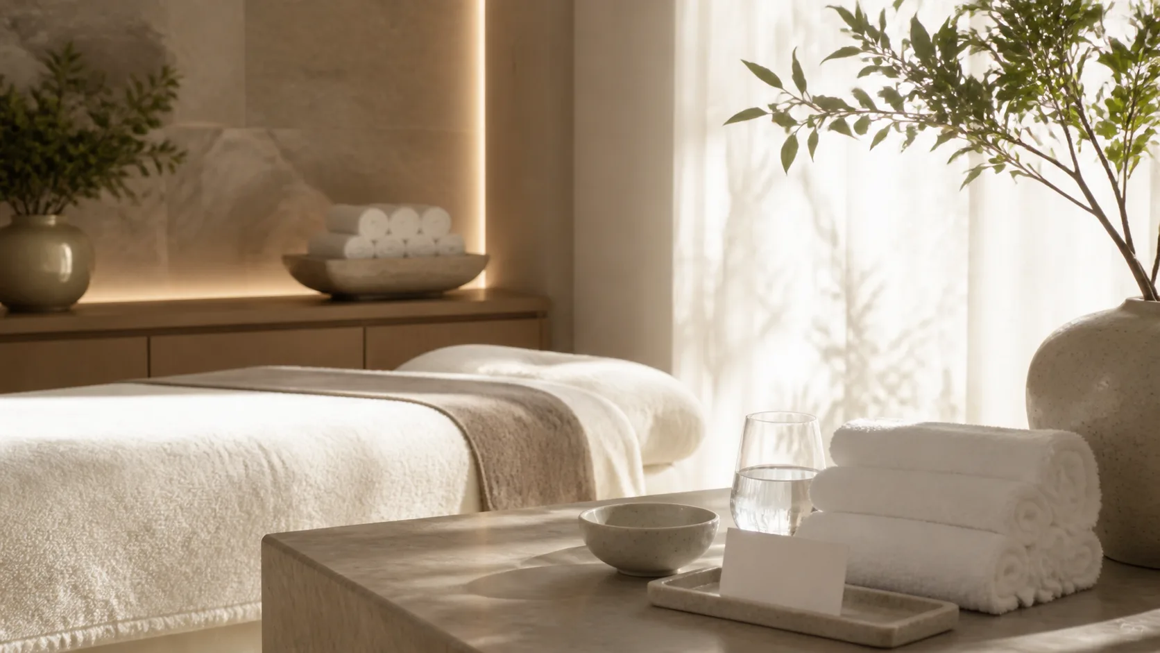 Body glow treatment setting at Spa Chevy Chase