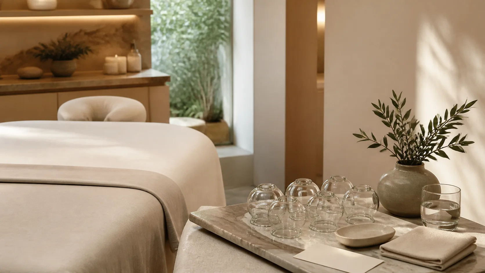 Cupping treatment setting at Spa Chevy Chase