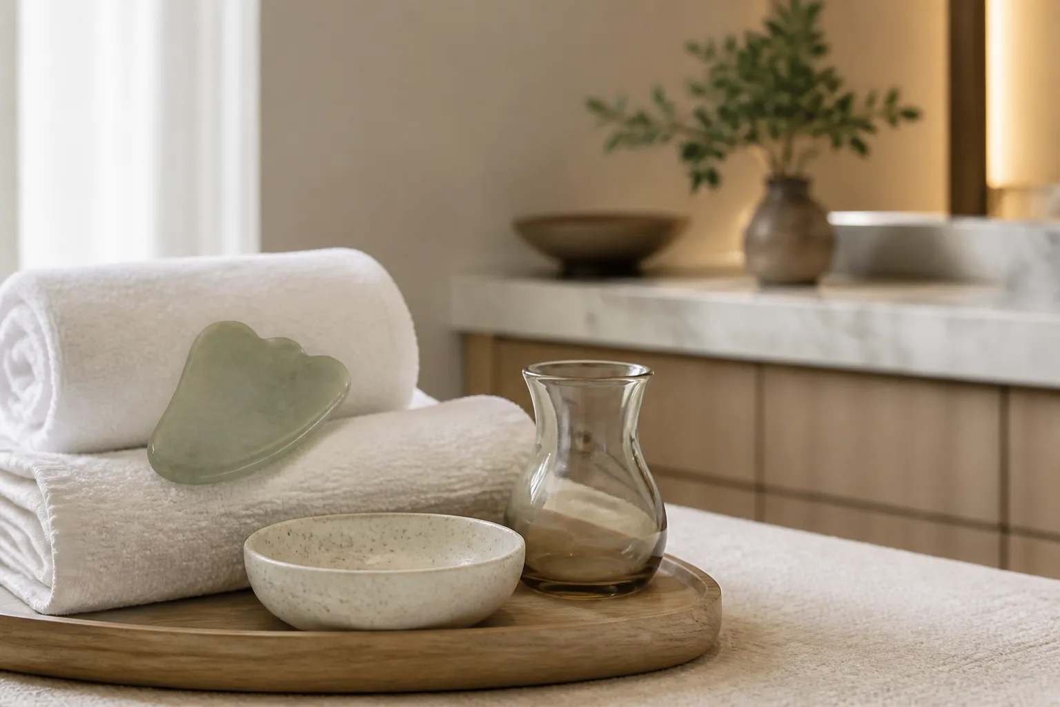 Face sculpt gusha service setting at Spa Chevy Chase