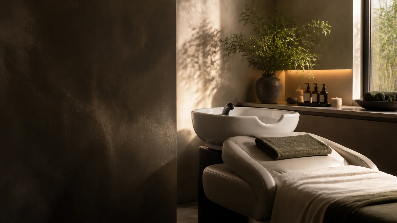 Scalp massage treatment setting at Spa Chevy Chase