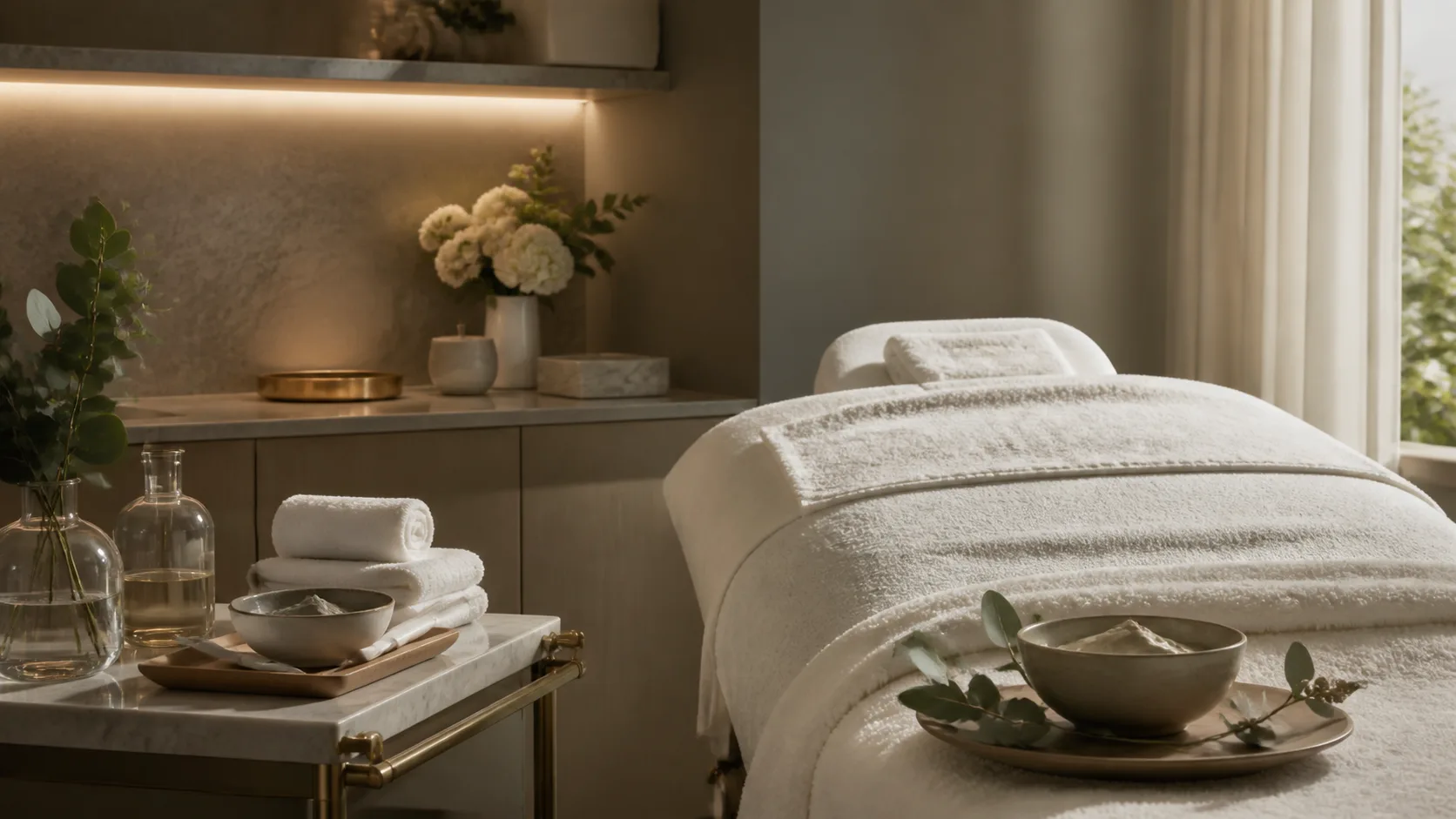 Sliver Face and neck mask treatment setting at Spa Chevy Chase