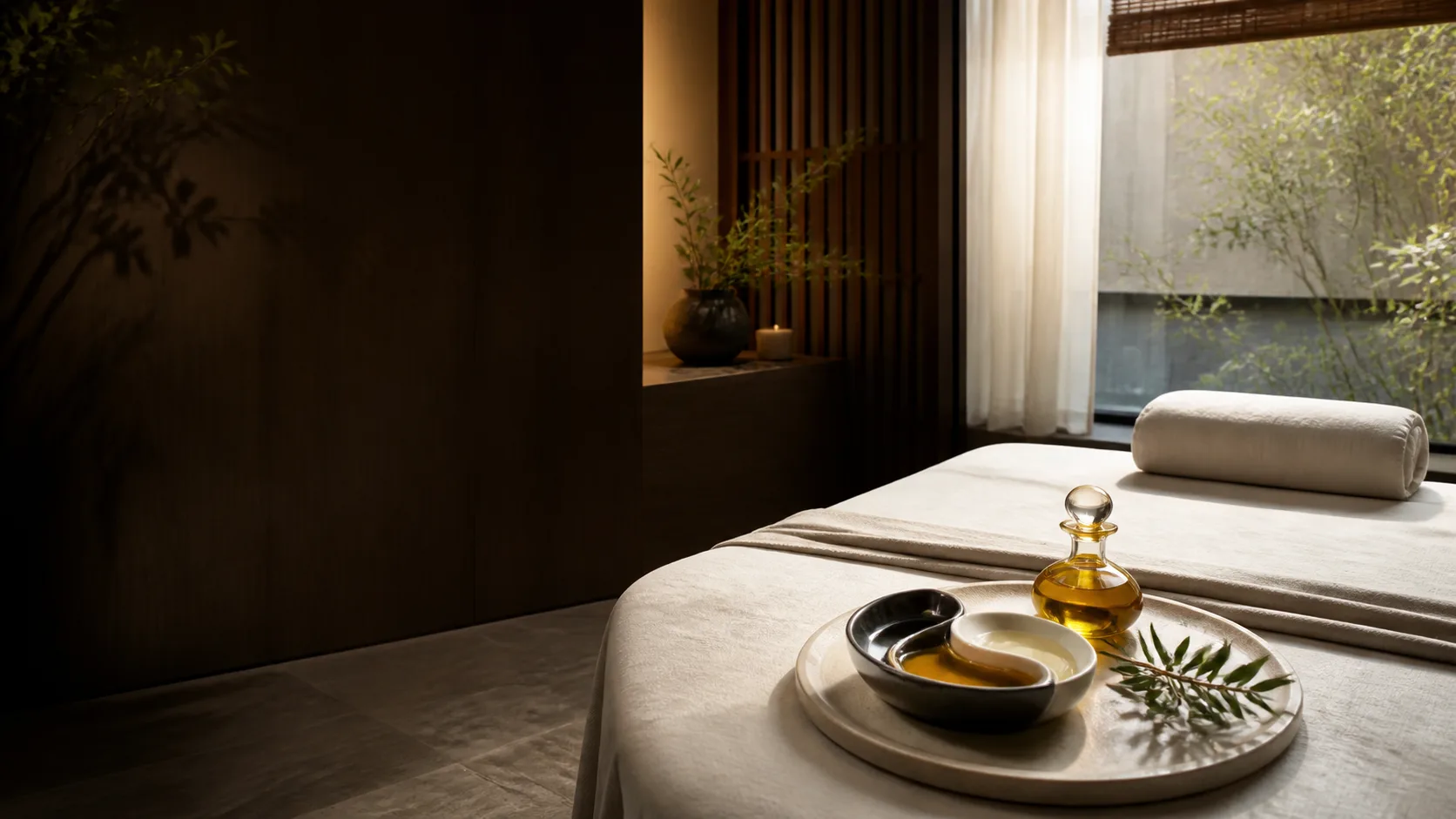Yingyang oil treatment setting at Spa Chevy Chase