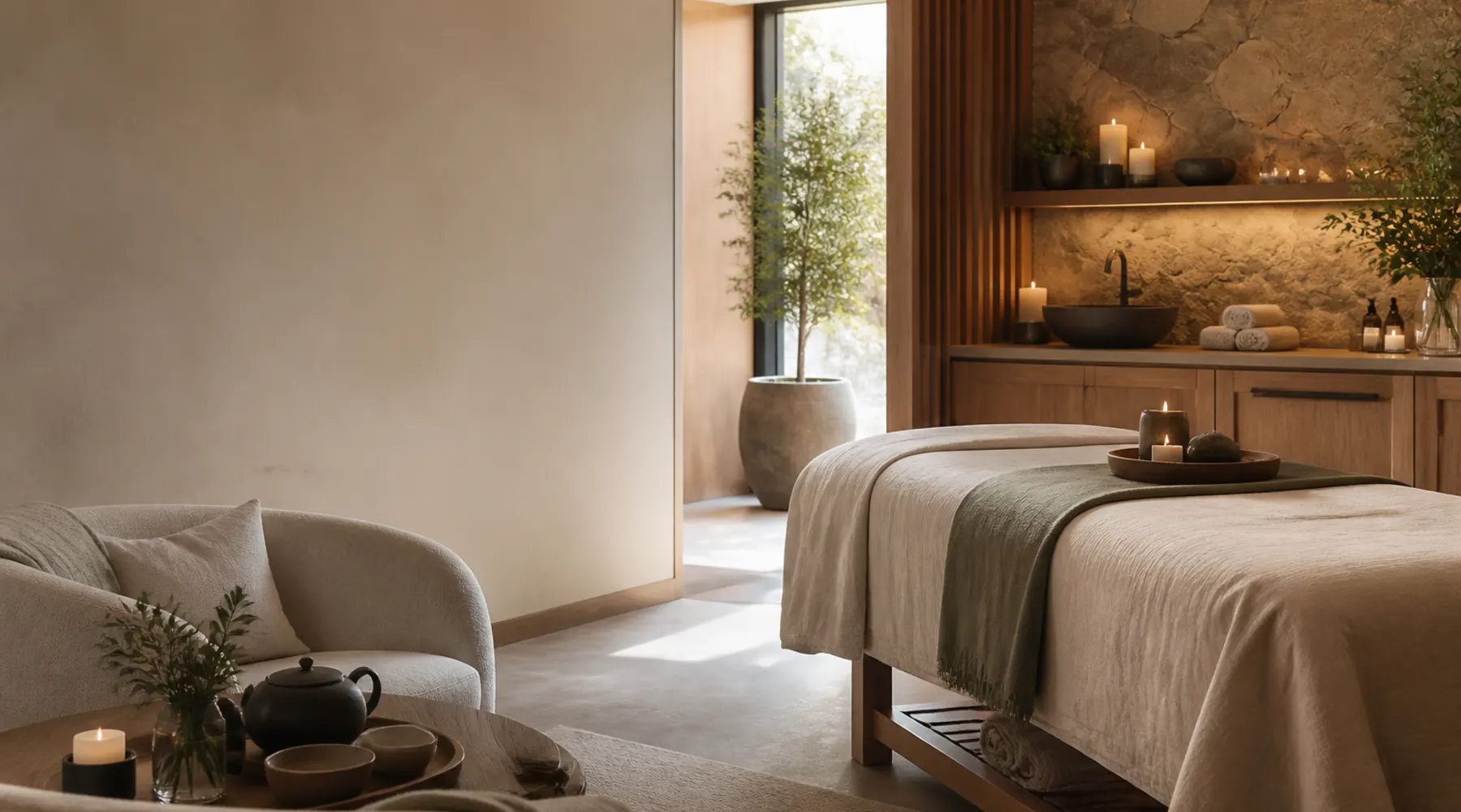Peaceful stress retreat spa treatment room in Chevy Chase, Maryland