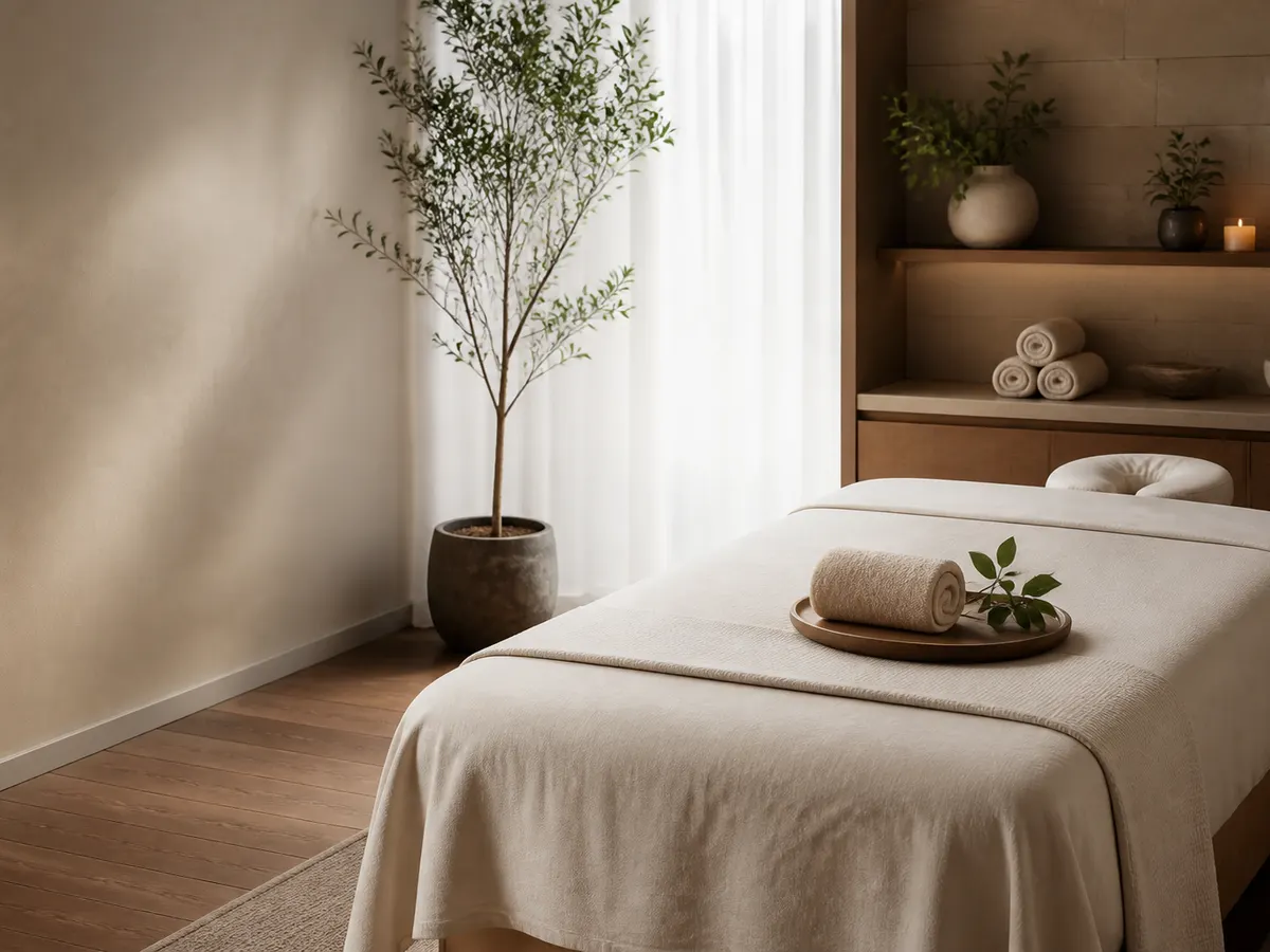 Calm therapeutic massage setting at Spa Chevy Chase in Chevy Chase, MD