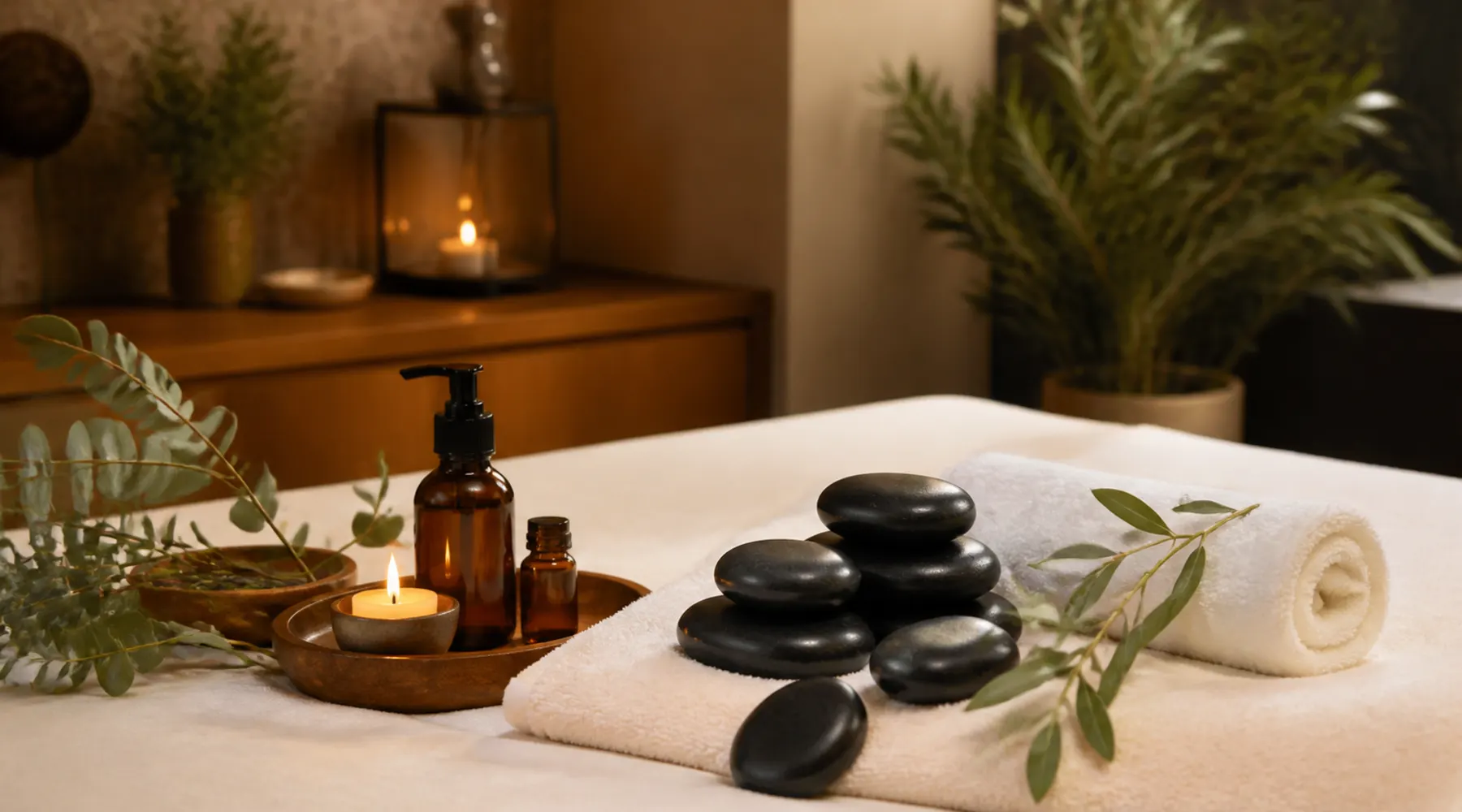 Warm hot stone massage setting in Chevy Chase, Maryland